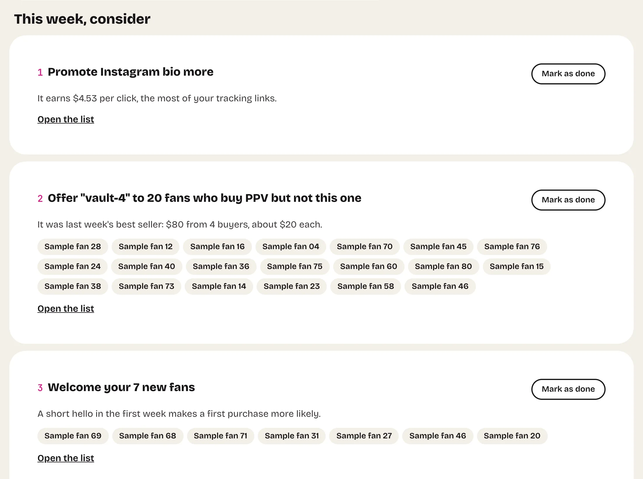 erscope For solo creators screen with sample data